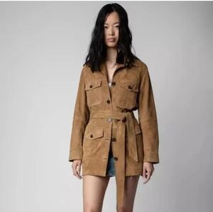 NWT Zadig & Voltaire Mikel Daim Suede Leather Belted Jacket Leather Trench M